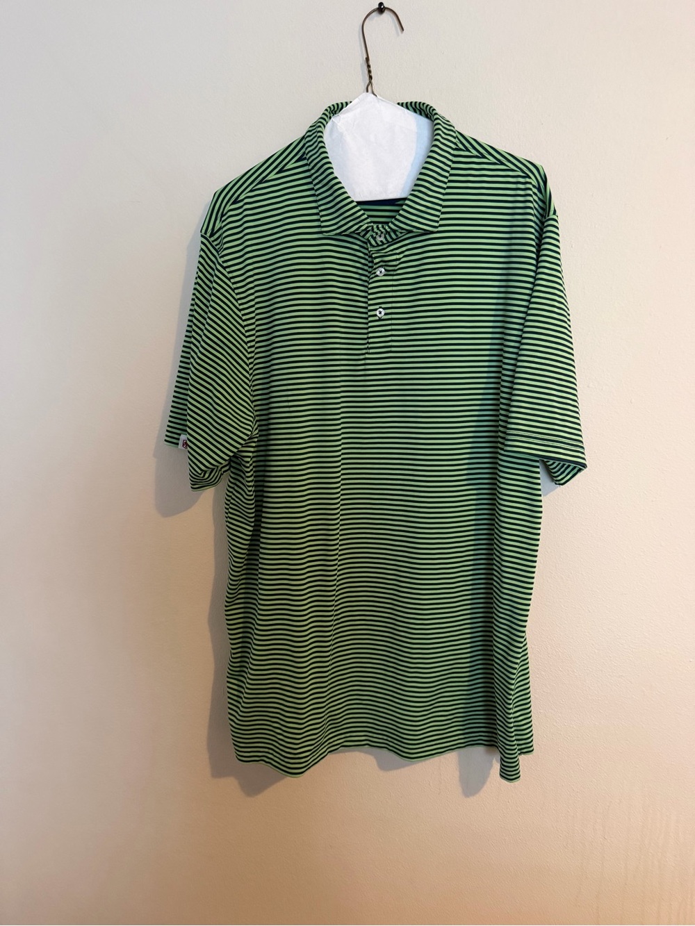 Men's Green Striped Performance Polo